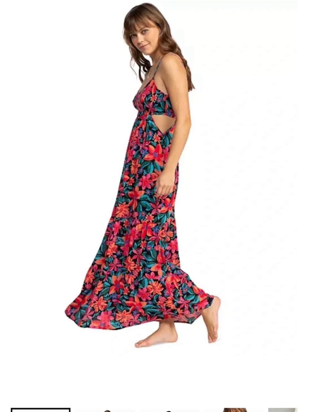 Roxy Hot Tropics Flowy Floral Maxi Dress in Anthracite Floral Fiesta